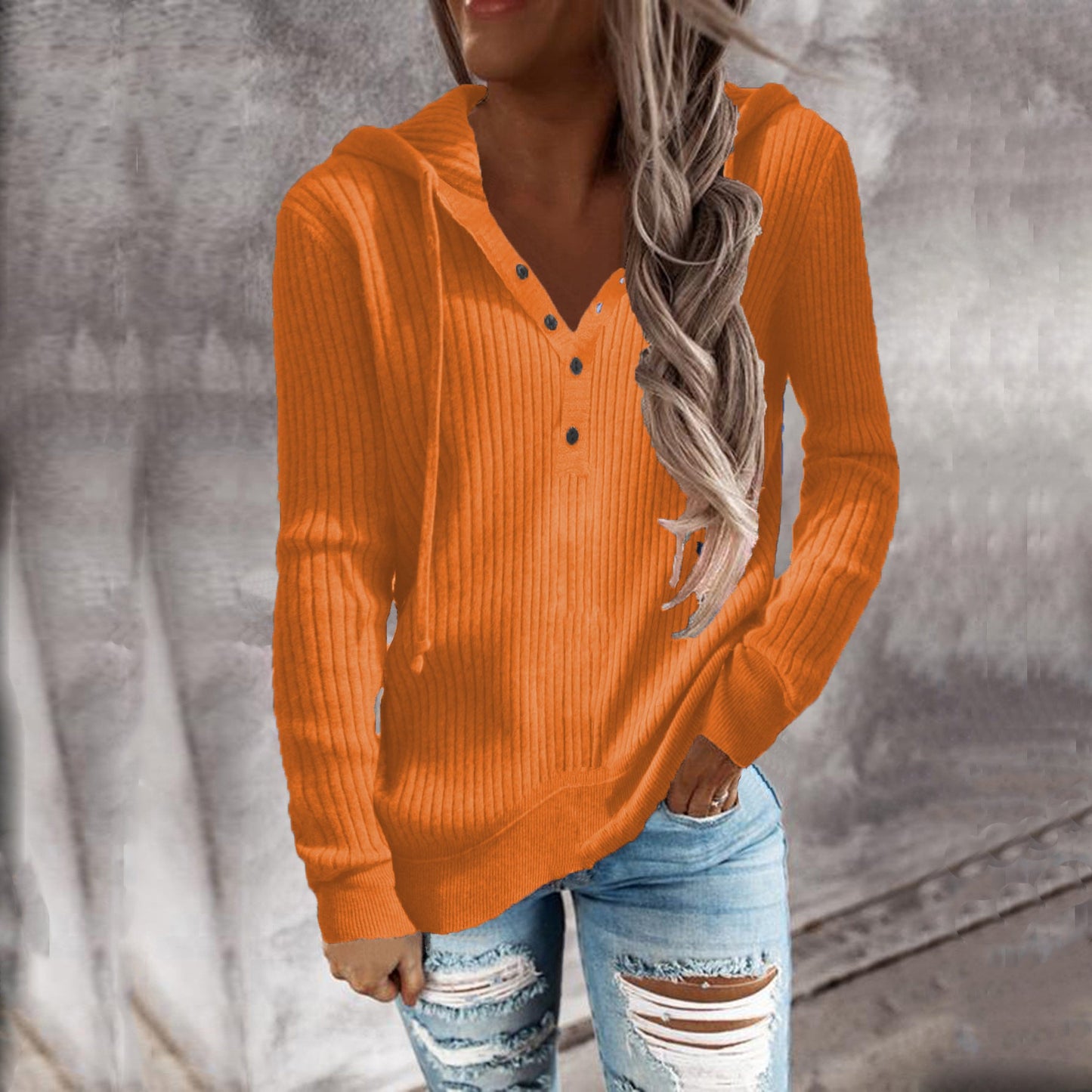 Damen Kapuzenpullover mit strukturiertem Rippdesign und praktischen Knopfdetails WW