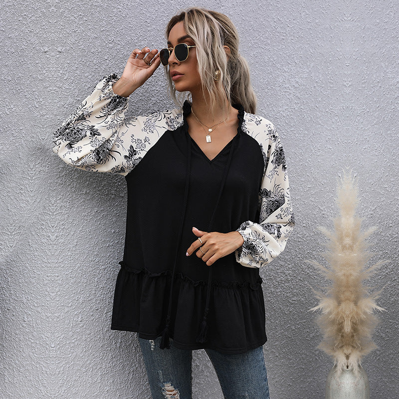 Damen Kapuzenpullover mit floralem Design und peplum Schnitt WW