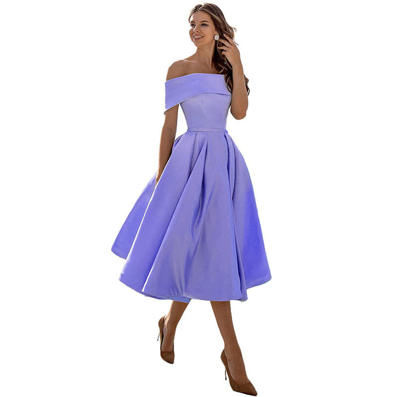 Schulterfreies & Figurbetontes Satin Partykleid für Damen – Mirella