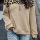 WW Leopardenmuster Patchwork Reißverschluss Pullover Sweatshirt