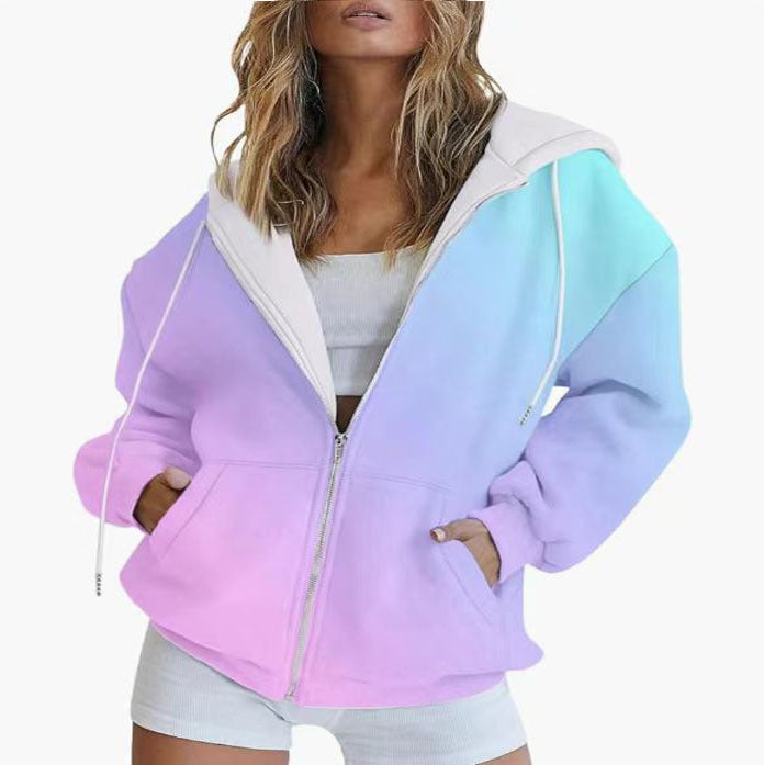 Damen Kapuzenjacke mit gradient Farbverlauf und tiefen Taschen WW