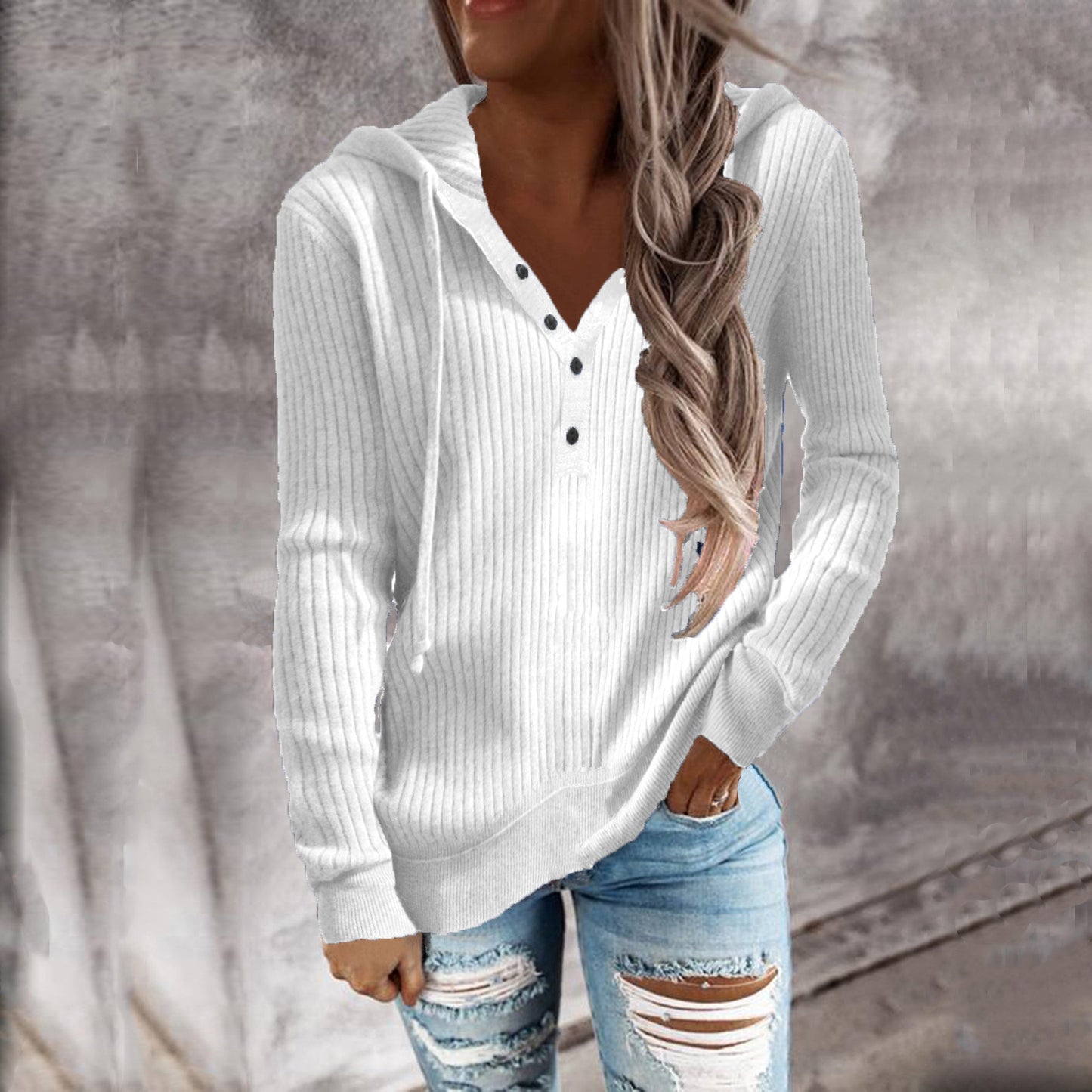 Damen Kapuzenpullover mit strukturiertem Rippdesign und praktischen Knopfdetails WW