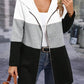 Damen modische Kapuzensweatjacke mit Farbblockdesign und bequemer Passform WW