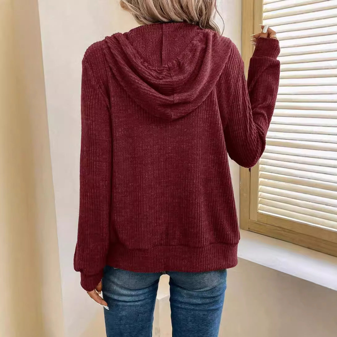 Damen gemütliche Kapuzenjacke im stylischen Rippstrickdesign WW