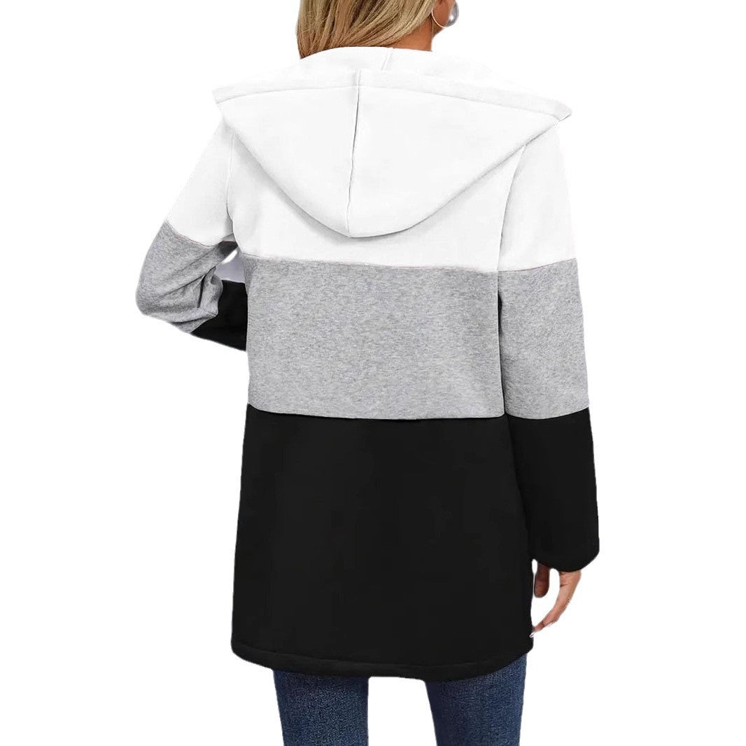 Damen modische Kapuzensweatjacke mit Farbblockdesign und bequemer Passform WW