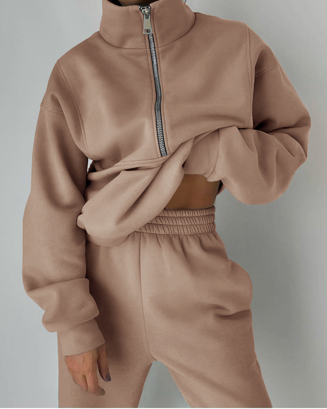 Damen lässiger Oversized-Hoodie und Jogginghose Set mit praktischem Reißverschluss WW