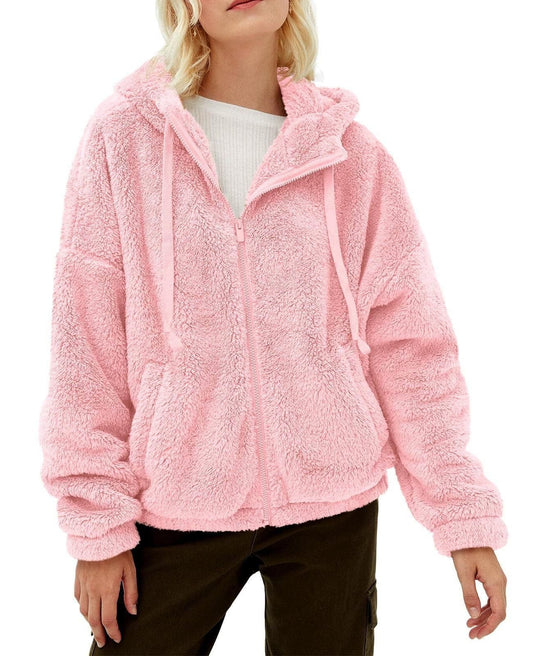 Damen Flauschige Kapuzenjacke mit praktischen Taschen und Reisverschluss WW