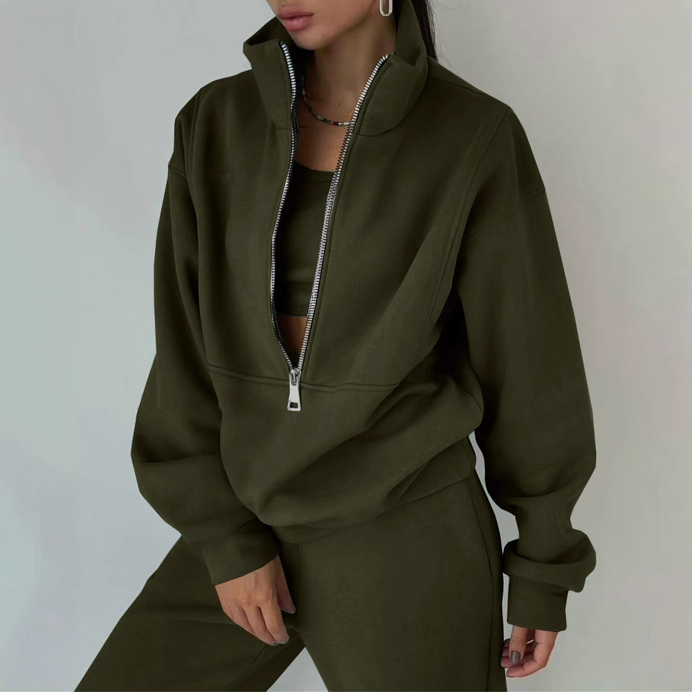 Damen lässiger Oversized-Hoodie und Jogginghose Set mit praktischem Reißverschluss WW