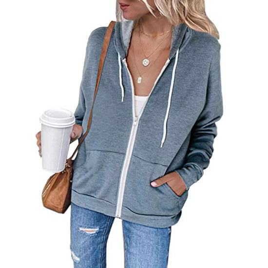 Damen lässiger Kapuzenpullover mit durchgehendem Reißverschluss und praktischen Taschen WW