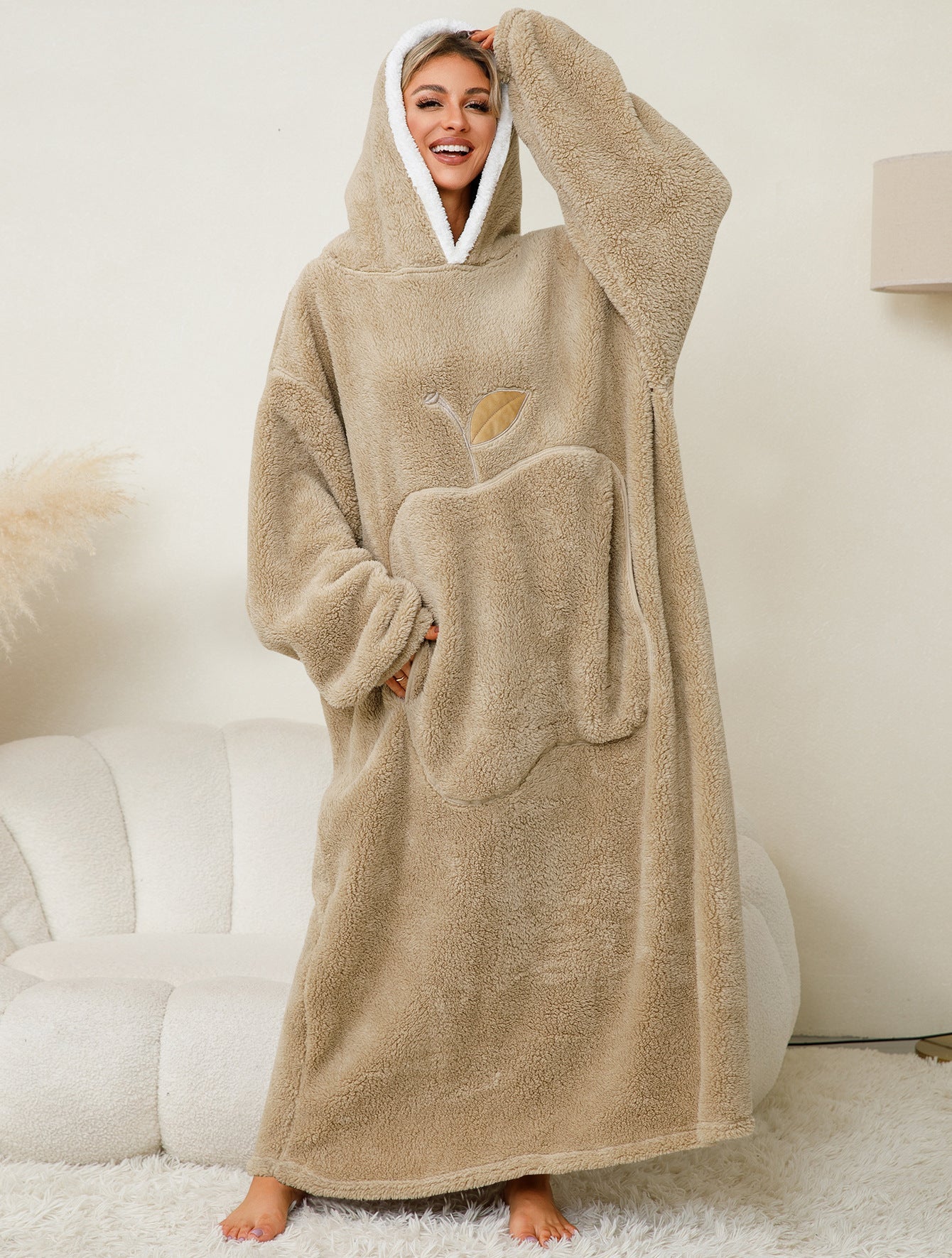 Damen Kuscheliger Hoodie-Decke mit großen Taschen und kontrastierendem Innenfutter WW