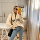 Damen gemütlicher Oversized-Pullover mit durchgehendem Reißverschluss und modernem Logo-Print WW