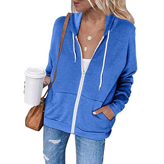 Damen lässiger Kapuzenpullover mit durchgehendem Reißverschluss und praktischen Taschen WW