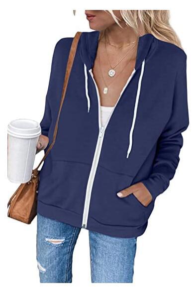 Damen lässiger Kapuzenpullover mit durchgehendem Reißverschluss und praktischen Taschen WW