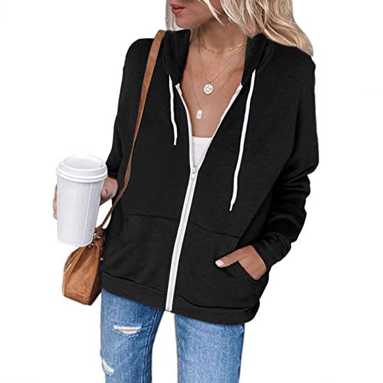 Damen lässiger Kapuzenpullover mit durchgehendem Reißverschluss und praktischen Taschen WW