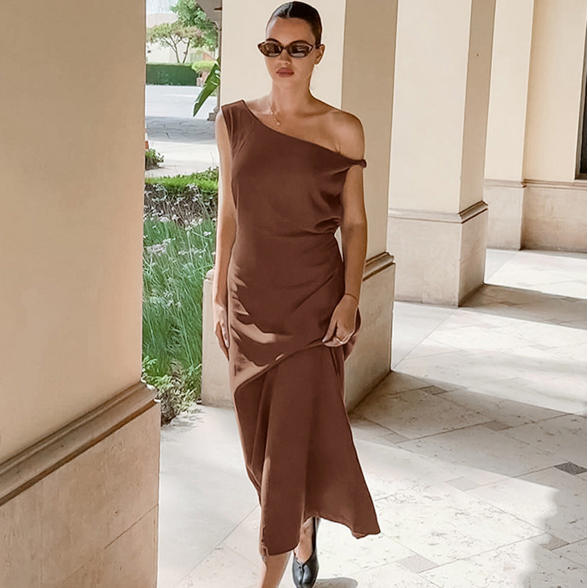 Damen One-Shoulder Elegantes Kleid  - Salný