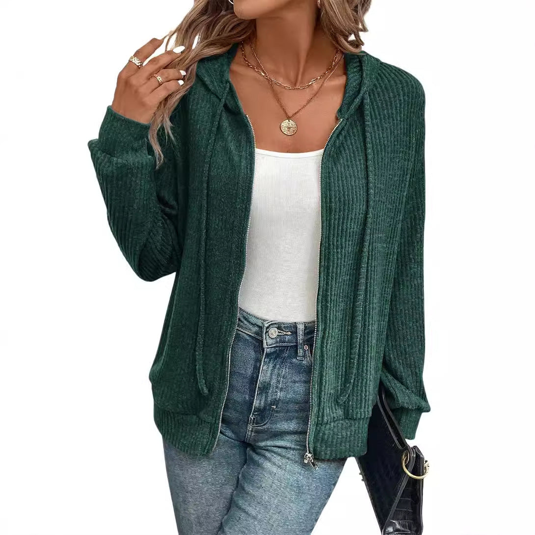 Damen gemütliche Kapuzenjacke im stylischen Rippstrickdesign WW