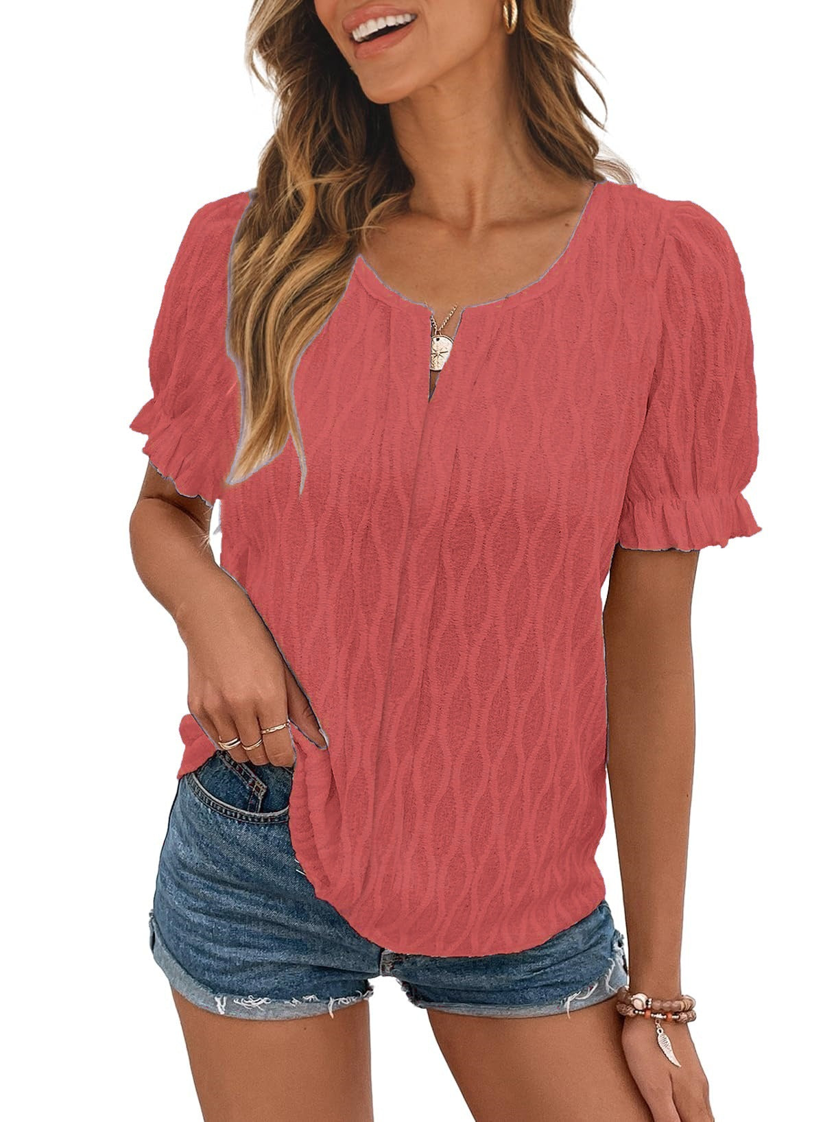 Luftiges & Stilvolles Damen Puffarm-Shirt mit Spitzenakzent – Noemi