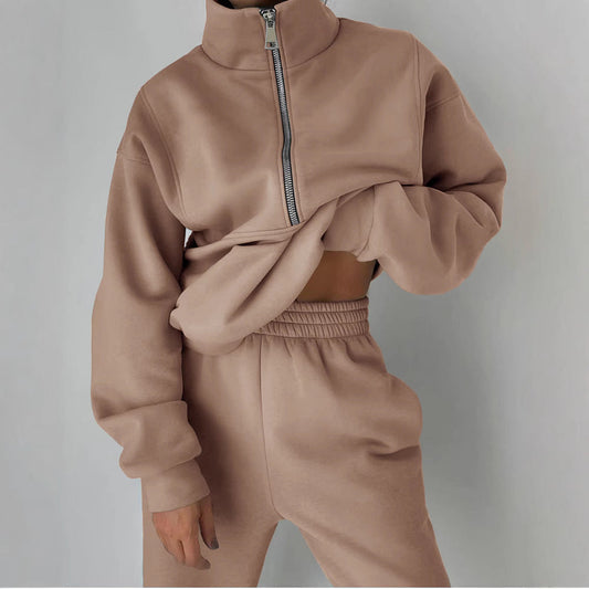 Damen lässiger Oversized-Hoodie und Jogginghose Set mit praktischem Reißverschluss WW