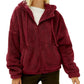 Damen Flauschige Kapuzenjacke mit praktischen Taschen und Reisverschluss WW