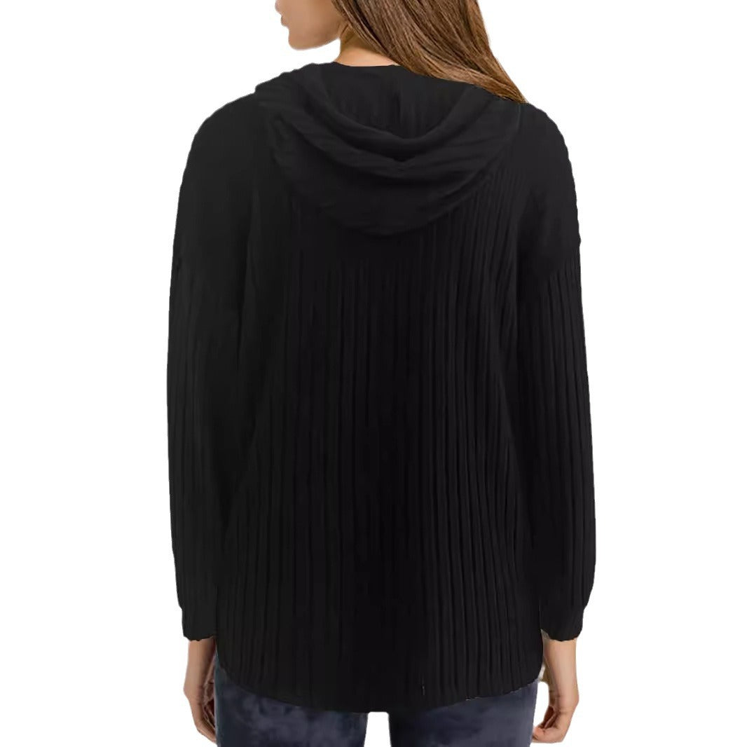 Damen lässiger Kapuzenpullover mit stilvollem Rippmuster und überschnittenen Ärmeln WW