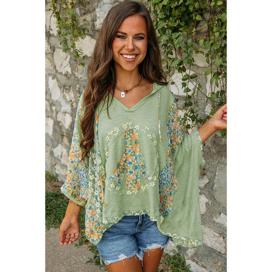 Damen lässiges Kapuzenoberteil mit blumigem Peace-Design WW