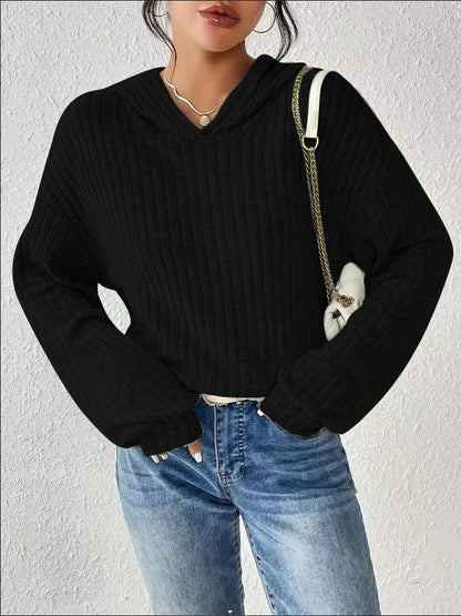 Damen lässiger Kapuzenpullover mit stilvollem Rippmuster und überschnittenen Ärmeln WW