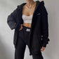 Damen lässiger Oversized Hoodie mit durchgehendem Reißverschluss und praktischen Kängurutaschen WW