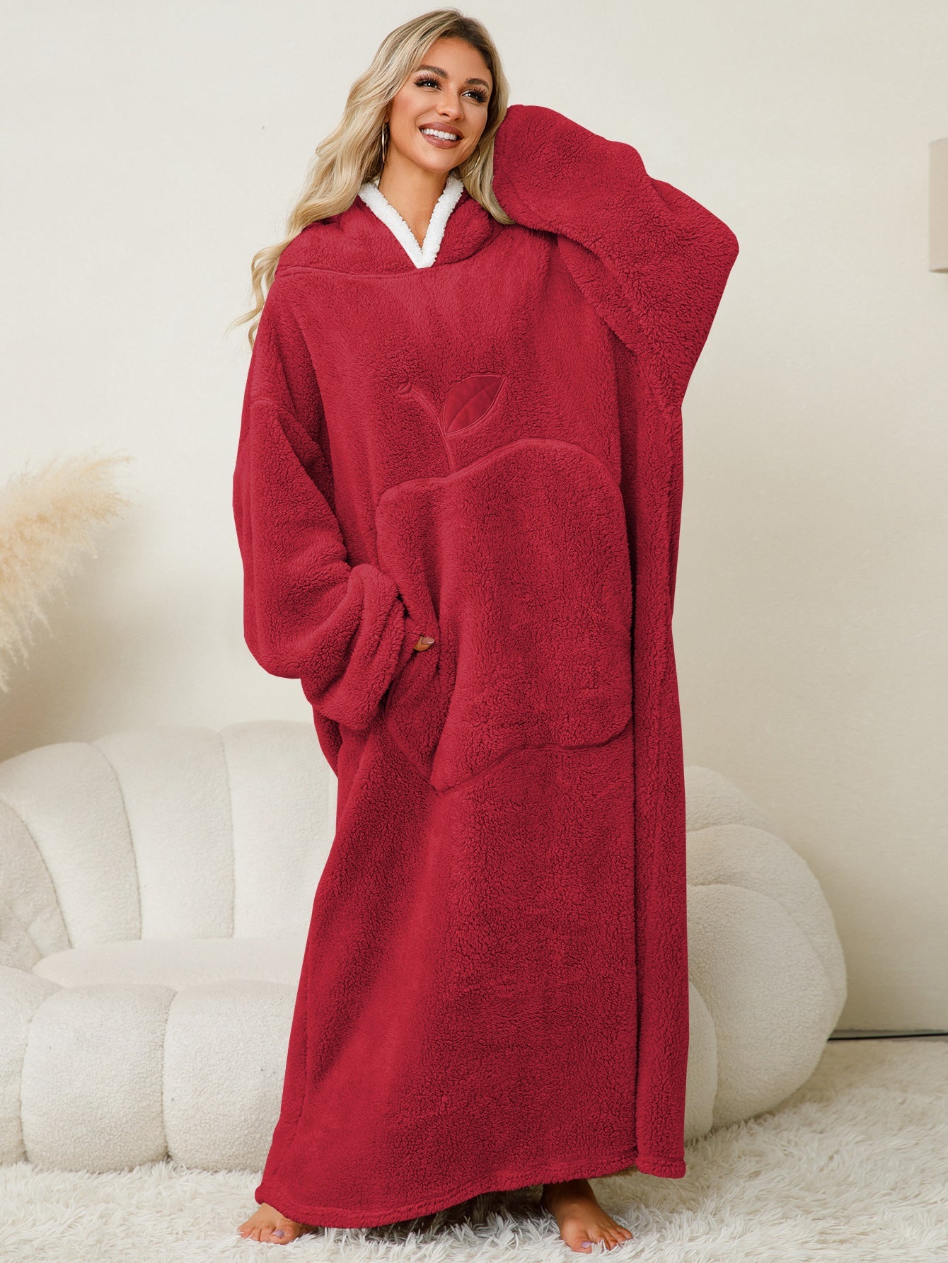 Damen Kuscheliger Hoodie-Decke mit großen Taschen und kontrastierendem Innenfutter WW