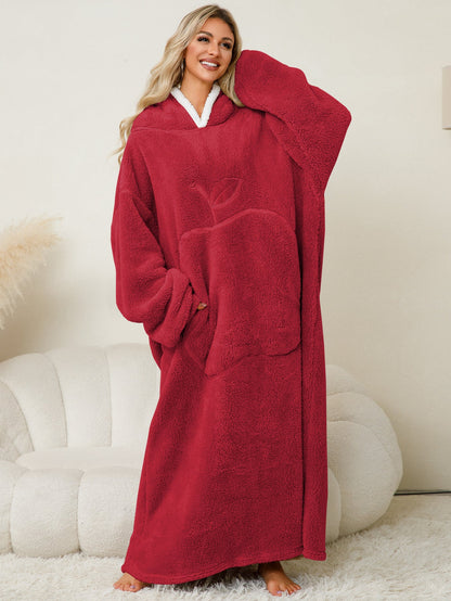 Damen Kuscheliger Hoodie-Decke mit großen Taschen und kontrastierendem Innenfutter WW