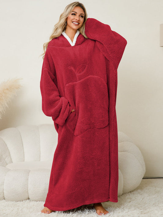 Damen Kuscheliger Hoodie-Decke mit großen Taschen und kontrastierendem Innenfutter WW