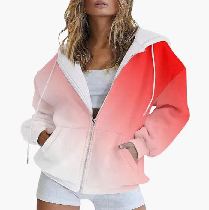 Damen Kapuzenjacke mit gradient Farbverlauf und tiefen Taschen WW