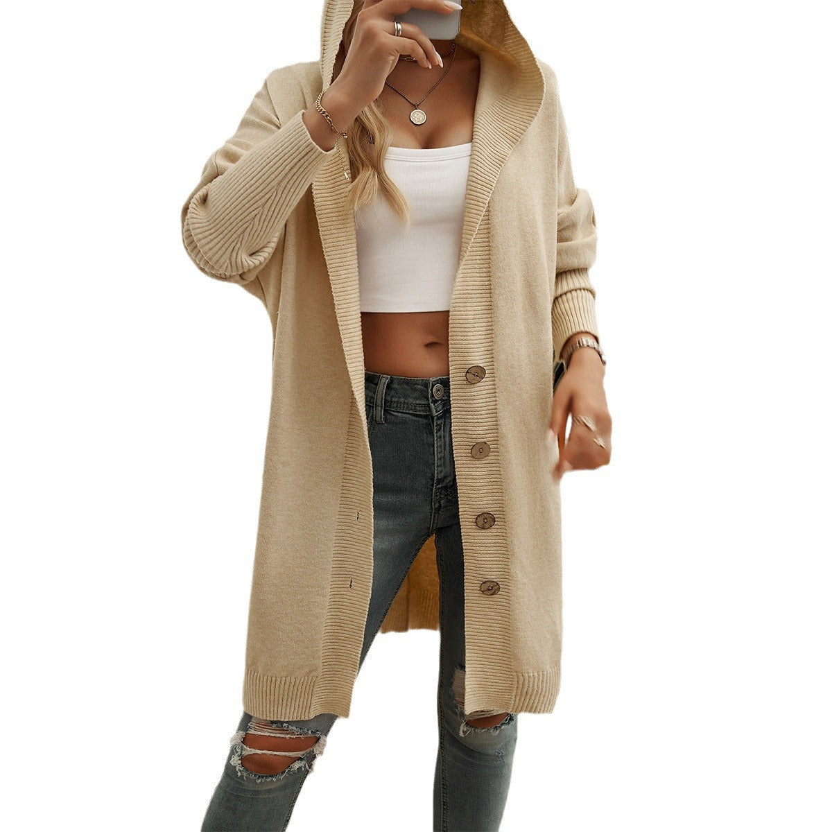 Damen Hoodie-Kardigan mit Knopfdetail und lässigem Schnitt WW