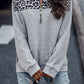 WW Leopardenmuster Patchwork Reißverschluss Pullover Sweatshirt