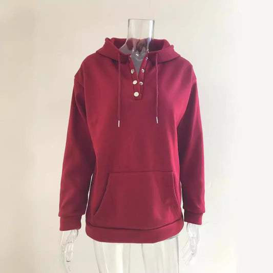 Damen Kapuzenpullover mit Knopfleiste und lässigem Schnitt WW