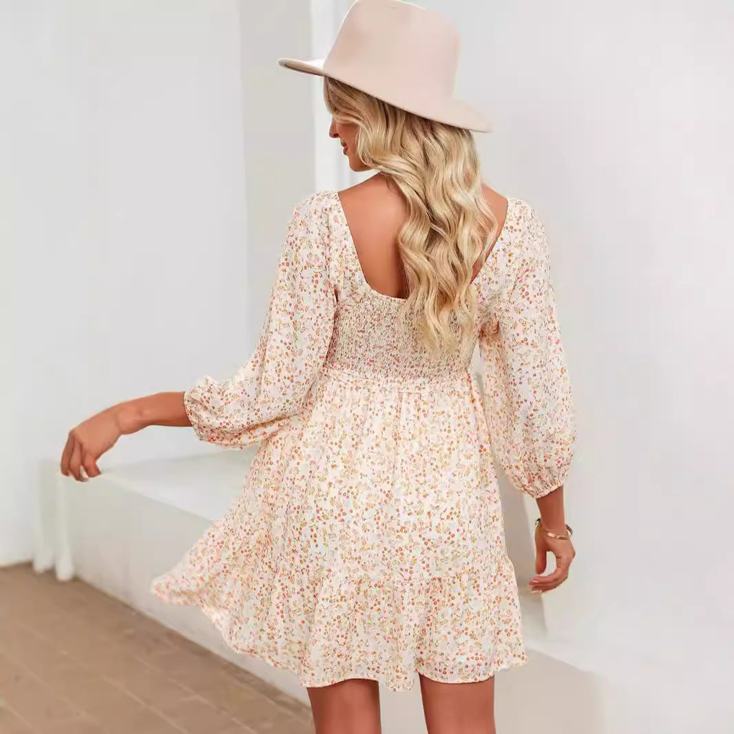 Blumendruck Kurzarm A-Line Sommerkleid - Geira