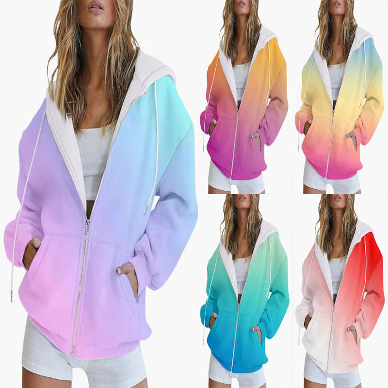 Damen Kapuzenjacke mit gradient Farbverlauf und tiefen Taschen WW