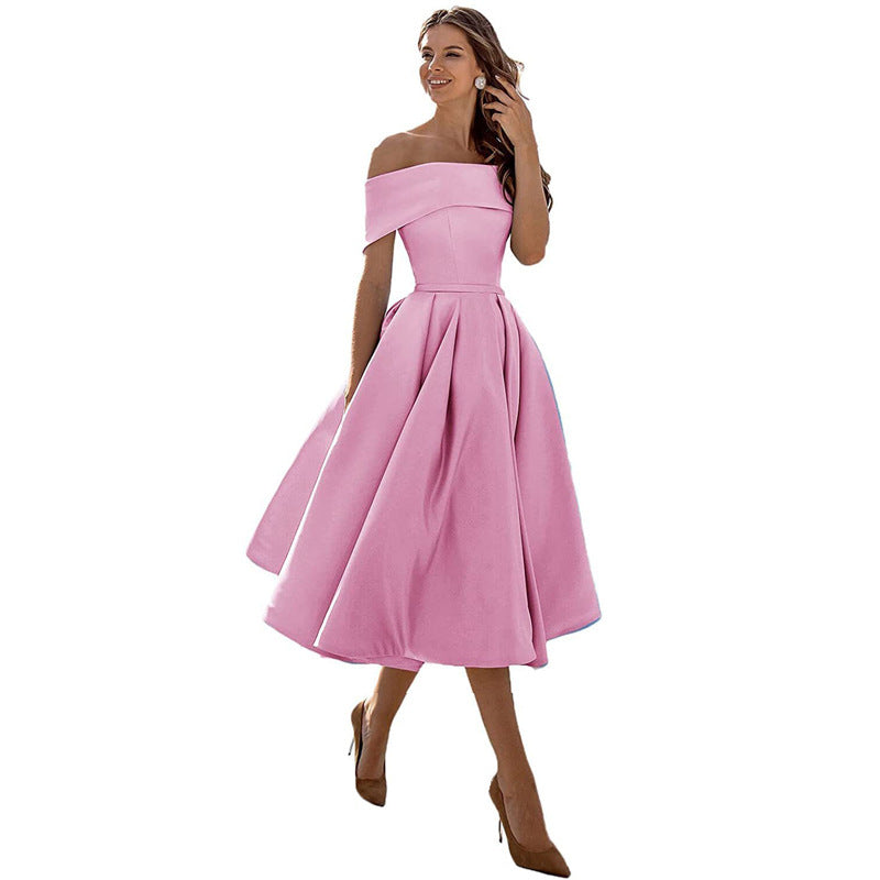 Schulterfreies & Figurbetontes Satin Partykleid für Damen – Mirella