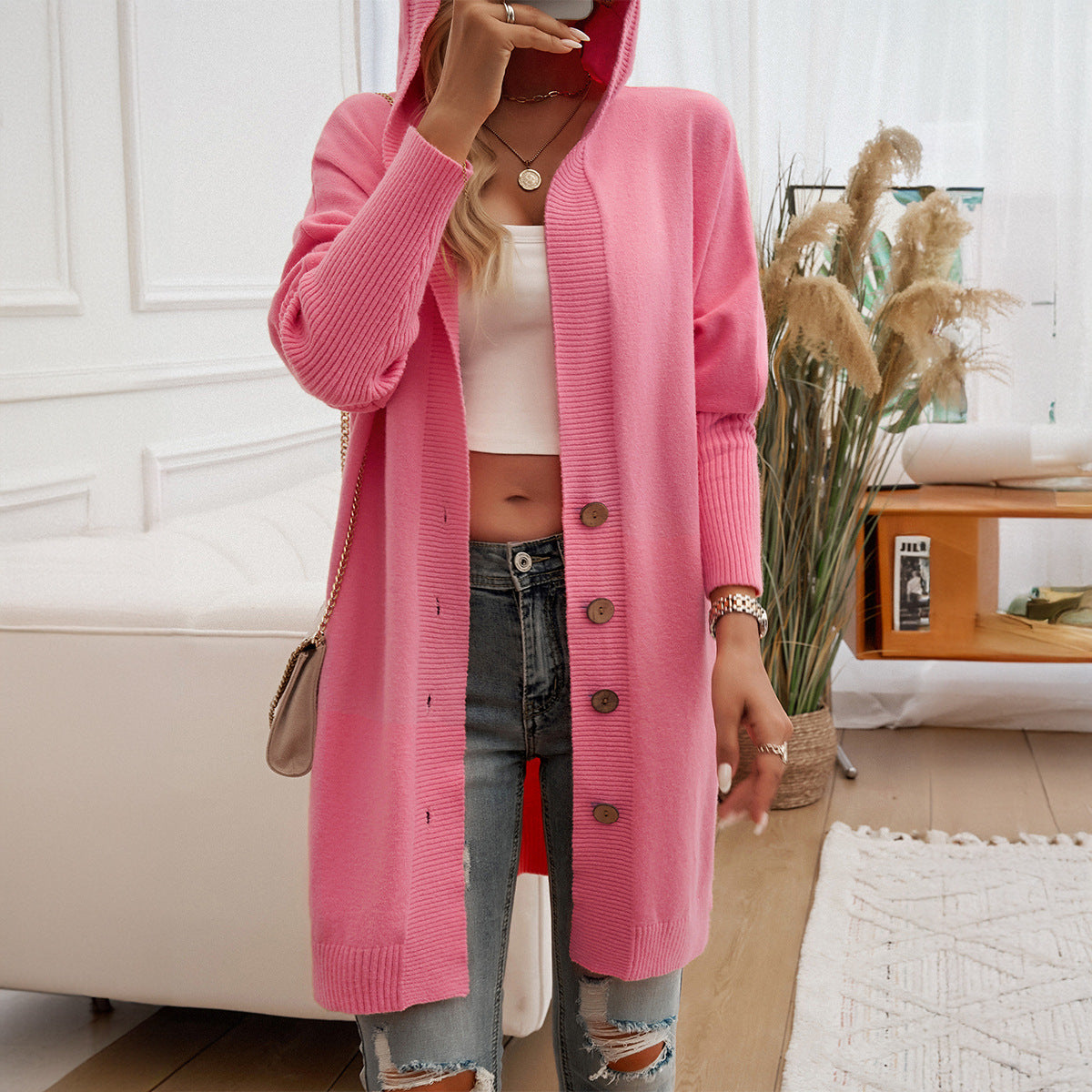 Damen Hoodie-Kardigan mit Knopfdetail und lässigem Schnitt WW