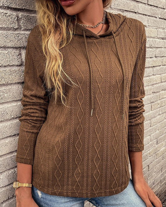 WW Schnürung langärmliger Jacquard Kapuzenpullover