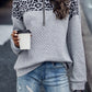 WW Leopardenmuster Patchwork Reißverschluss Pullover Sweatshirt