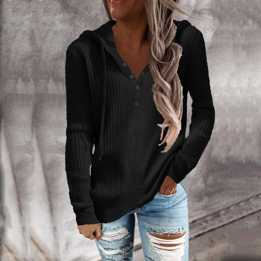 Damen Kapuzenpullover mit strukturiertem Rippdesign und praktischen Knopfdetails WW
