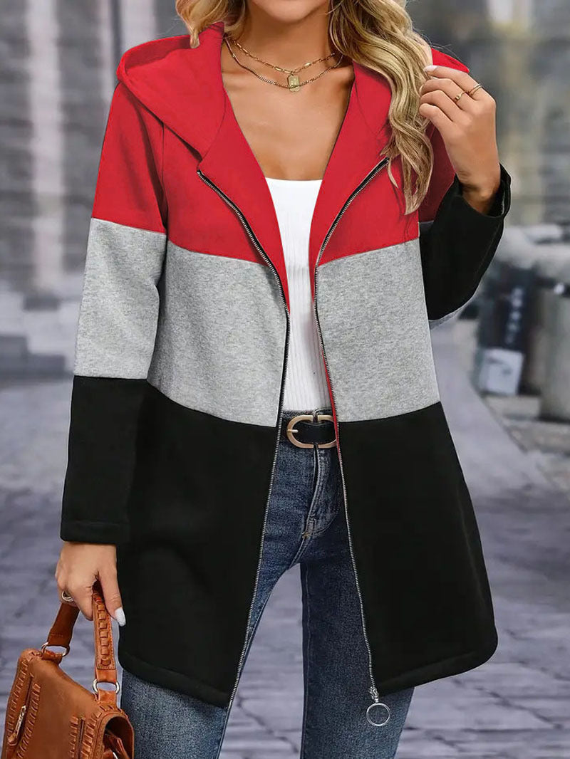 Damen modische Kapuzensweatjacke mit Farbblockdesign und bequemer Passform WW