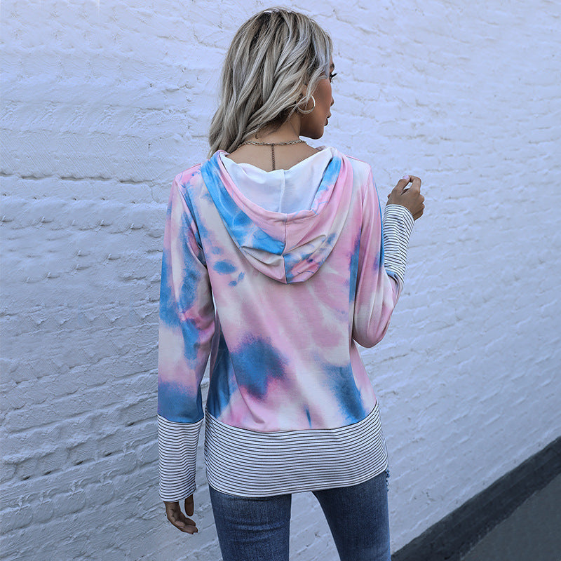 Damen Kapuzenpullover mit innovativem Farbverlauf und maritimen Streifen WW
