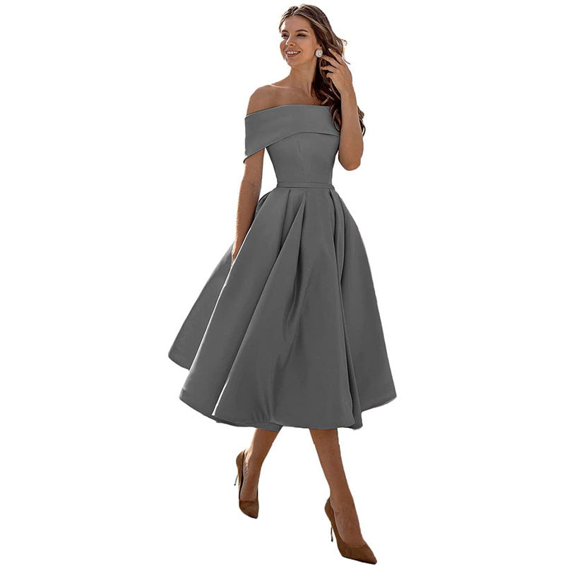 Schulterfreies & Figurbetontes Satin Partykleid für Damen – Mirella