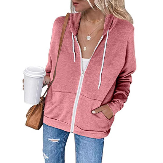 Damen lässiger Kapuzenpullover mit durchgehendem Reißverschluss und praktischen Taschen WW