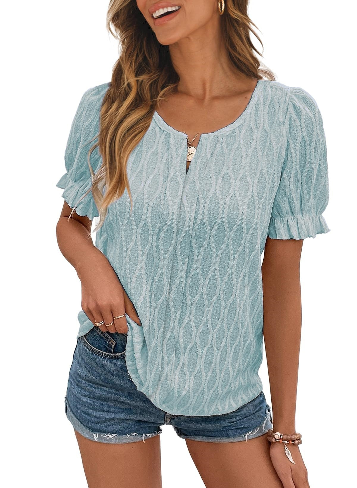 Luftiges & Stilvolles Damen Puffarm-Shirt mit Spitzenakzent – Noemi