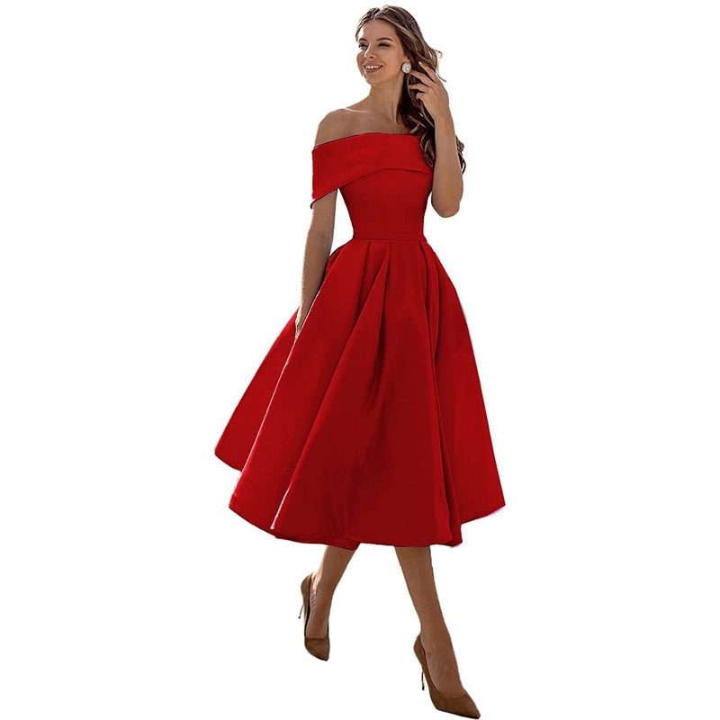 Schulterfreies & Figurbetontes Satin Partykleid für Damen – Mirella