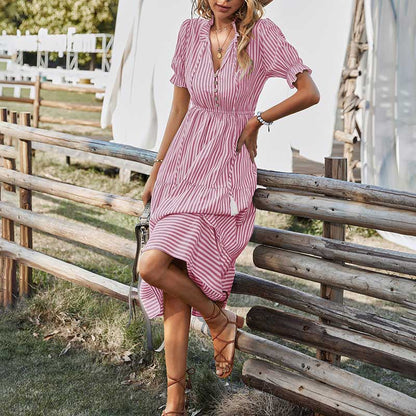 Gestreiftes Lagen Sommerkleid Für Damen | Midi