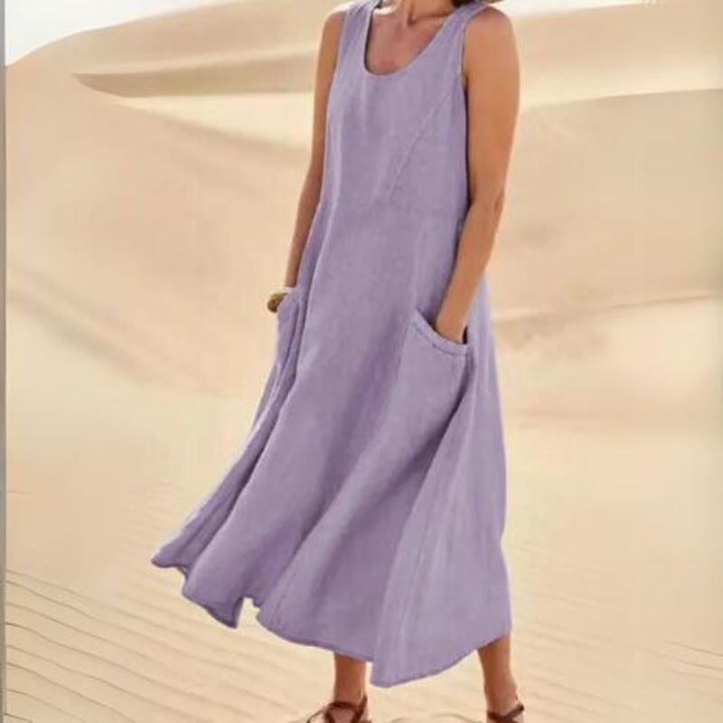 Sommerkleid mit Rundhalsausschnitt für Damen | Midi