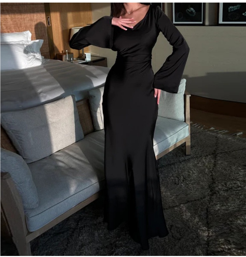 Elizabeth | Damen Langarm Hochzeits Gast Kleid | Maxi